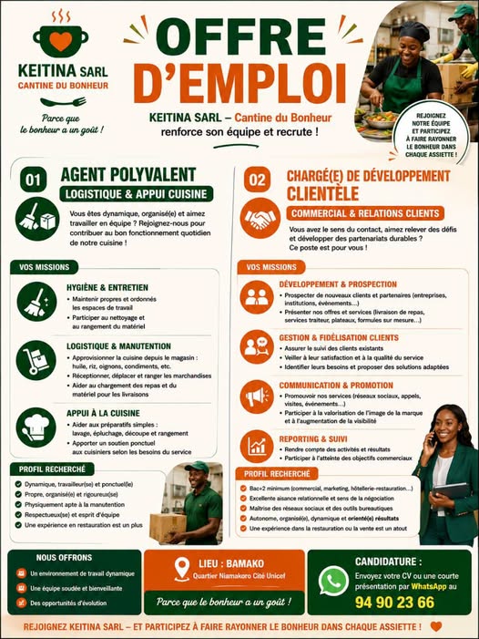 Offre d'emploi : 𝗔𝗚𝗘𝗡𝗧(𝗘) 𝗣𝗢𝗟𝗬𝗩𝗔𝗟𝗘𝗡𝗧(𝗘),𝗖𝗛𝗔𝗥𝗚𝗘́(𝗘) 𝗗𝗘 𝗗𝗘́𝗩𝗘𝗟𝗢𝗣𝗣𝗘𝗠𝗘𝗡𝗧 𝗖𝗟𝗜𝗘𝗡𝗧𝗘̀𝗟𝗘 chez KEITINA SARL
