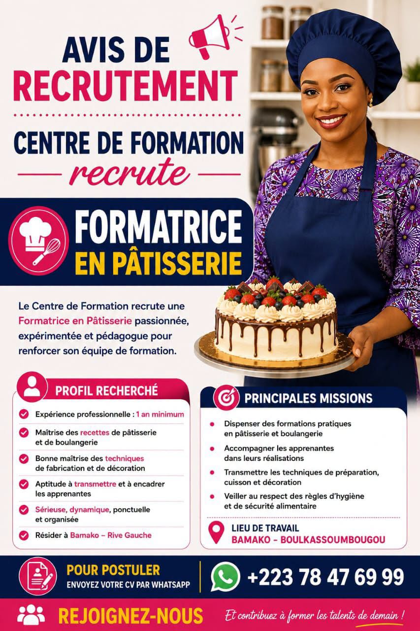 Offre d'emploi : 𝐅𝐎𝐑𝐌𝐀𝐓𝐑𝐈𝐂𝐄 𝐄𝐍 𝐏Â𝐓𝐈𝐒𝐒𝐄𝐑𝐈𝐄 chez center de formation