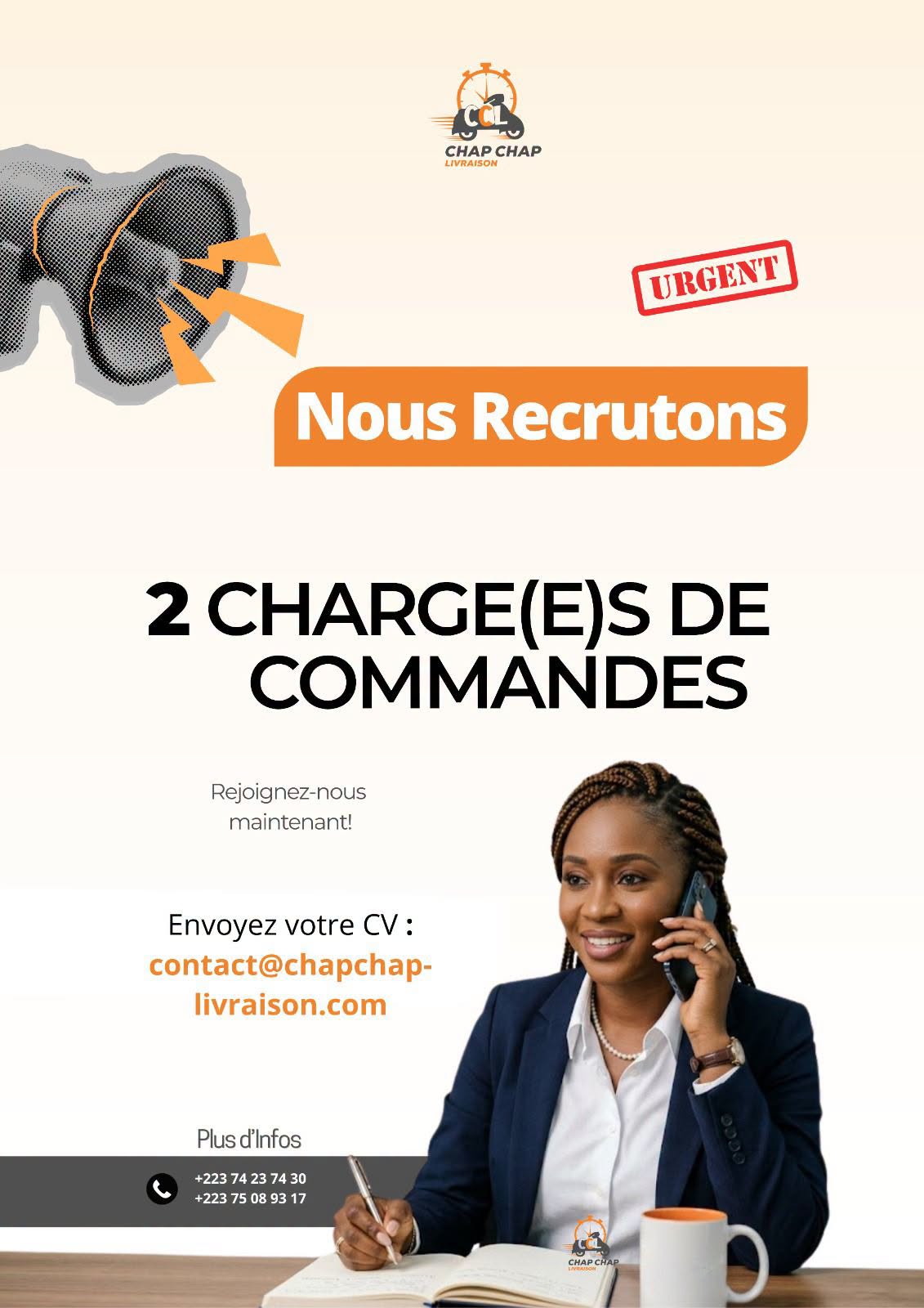 Offre d'emploi : 𝟮 𝗖𝗛𝗔𝗥𝗚É(𝗘)𝗦 𝗗𝗘 𝗖𝗢𝗠𝗠𝗔𝗡𝗗𝗘𝗦 chez 𝗖𝗛𝗔𝗣𝗖𝗛𝗔𝗣 𝗟𝗜𝗩𝗥𝗔𝗜𝗦𝗢𝗡