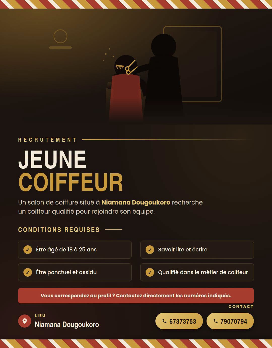 Offre d'emploi : coiffeur  chez SalonDeCoiffure 