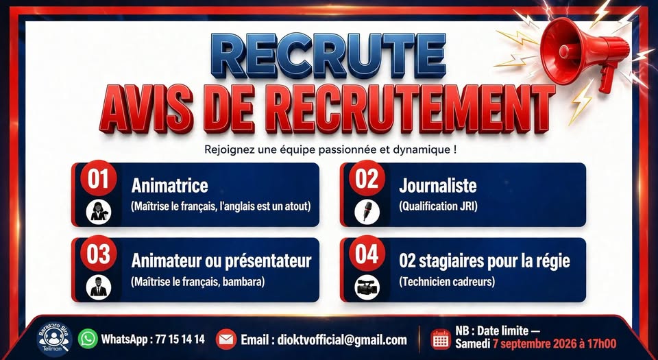 Offre d'emploi : 𝟭. 𝗔𝗡𝗜𝗠𝗔𝗧𝗥𝗜𝗖𝗘  𝟮. 𝗝𝗢𝗨𝗥𝗡𝗔𝗟𝗜𝗦𝗧𝗘 𝟯. 𝗔𝗡𝗜𝗠𝗔𝗧𝗘𝗨𝗥 / 𝗣𝗥𝗘́𝗦𝗘𝗡𝗧𝗔𝗧𝗘𝗨𝗥    𝟰. 𝟮 𝗦𝗧𝗔𝗚𝗜𝗔𝗜𝗥𝗘𝗦 𝗘𝗡 𝗥𝗘́𝗚𝗜𝗘  chez 𝗗𝗜𝗢𝗞 𝗧𝗩