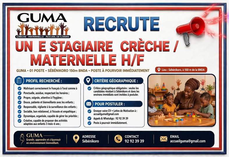 Offre d'emploi : 𝐒𝐓𝐀𝐆𝐈𝐀𝐈𝐑𝐄 chez GUMA