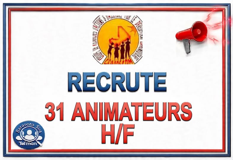 Offre d'emploi : 𝗔𝗡𝗜𝗠𝗔𝗧𝗘𝗨𝗥𝗦/𝗔𝗡𝗜𝗠𝗔𝗧𝗥𝗜𝗖𝗘𝗦 chez ONG-GRAADECOM