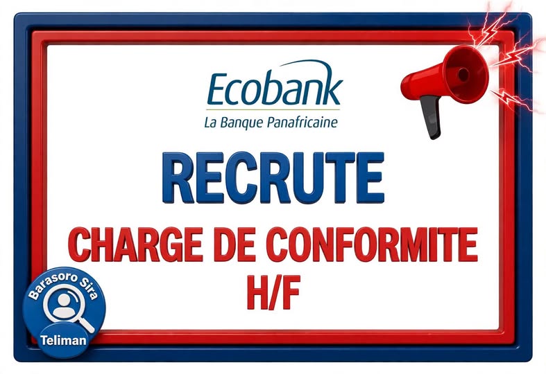 Offre d'emploi : 𝗖𝗛𝗔𝗥𝗚É(𝗘) 𝗗𝗘 𝗖𝗢𝗡𝗙𝗢𝗥𝗠𝗜𝗧É (𝗛/𝗙) chez 𝗘𝗖𝗢𝗕𝗔𝗡𝗞 𝗠𝗔𝗟𝗜